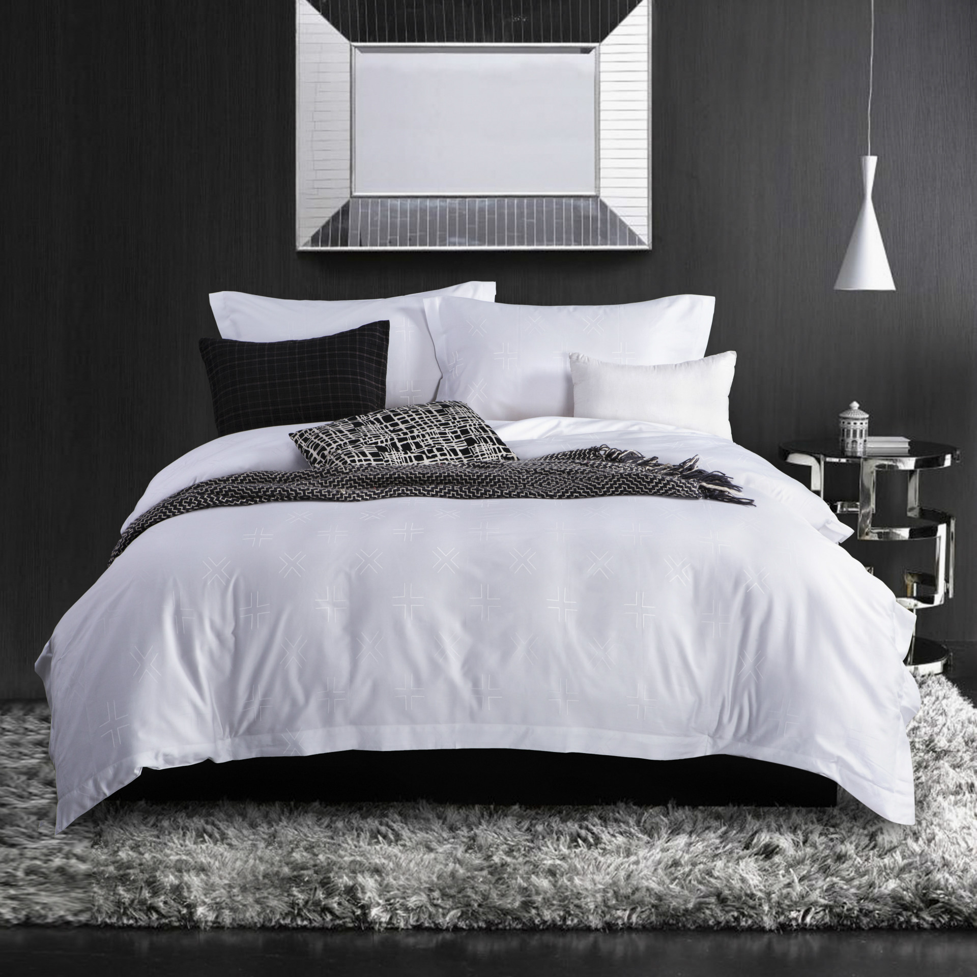 五星级酒店布草全棉80s大提花贡缎白色财富花四件套厂家直销