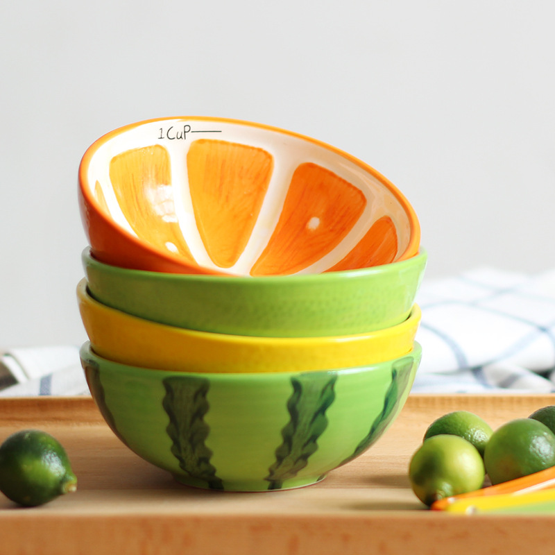 Children's Ceramic Tableware Creative Fruit Bowl Household Rice Bowl Cute Japanese Salad Bowl 5-Inch Bowl