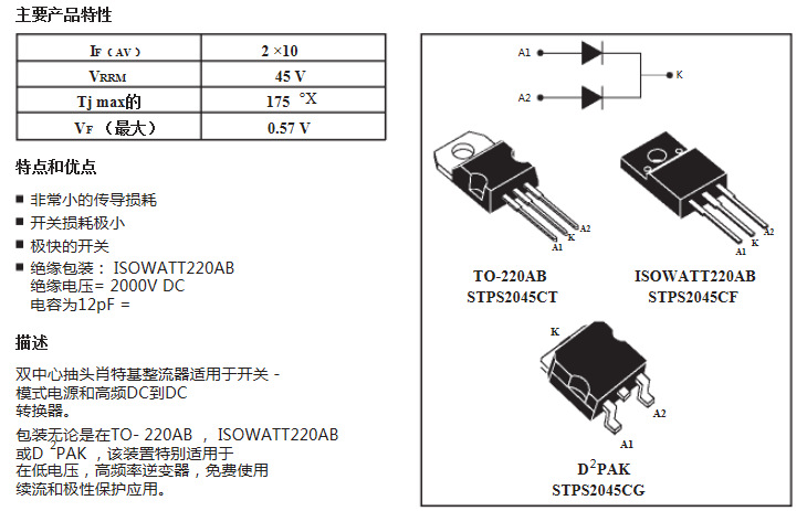 供应stps2045ct原装进口拆机肖特基二极管现货库存20a45v