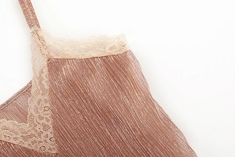 外贸批发欧美女装时尚性感褶皱蕾丝花边金丝