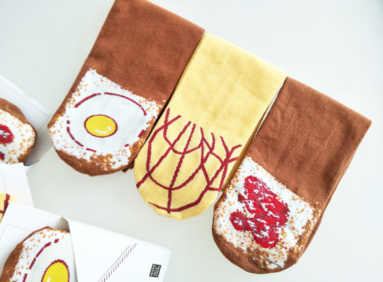 日本仿真面包全棉情侣中筒袜子 男士吸汗透气运动纯棉袜子 吃货袜