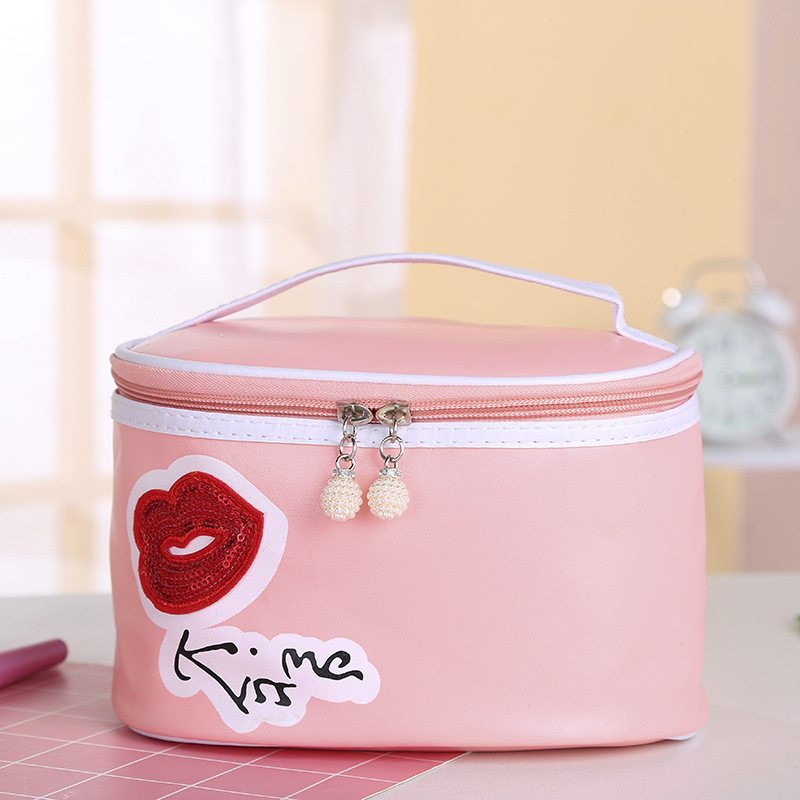 European and American Style New Cosmetic Bag Sequined Pu Sheepskin Pattern Travel Portable Storage Bag Large Capacity Portable Toiletry Bag