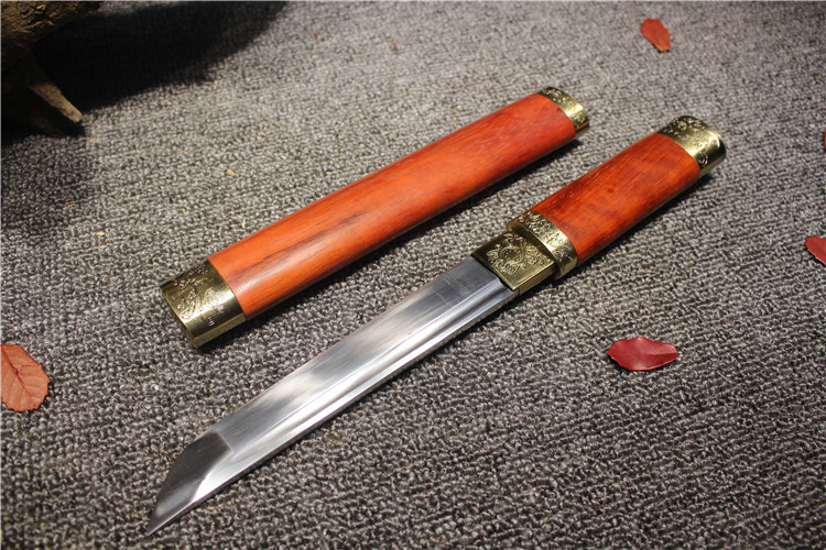 一件代发黑檀木短剑短刀户外车载防身唐剑红木花纹钢烧刃未开刃