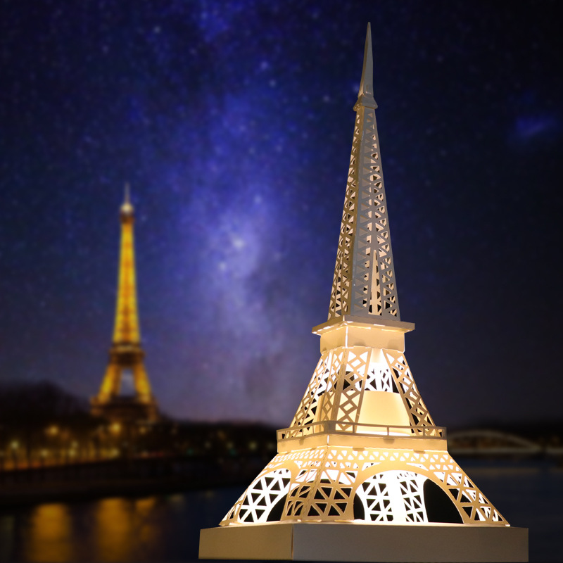 巴黎铁塔创意礼品diy摆件灯饰 埃菲尔地标建筑造型灯时尚 纸雕灯