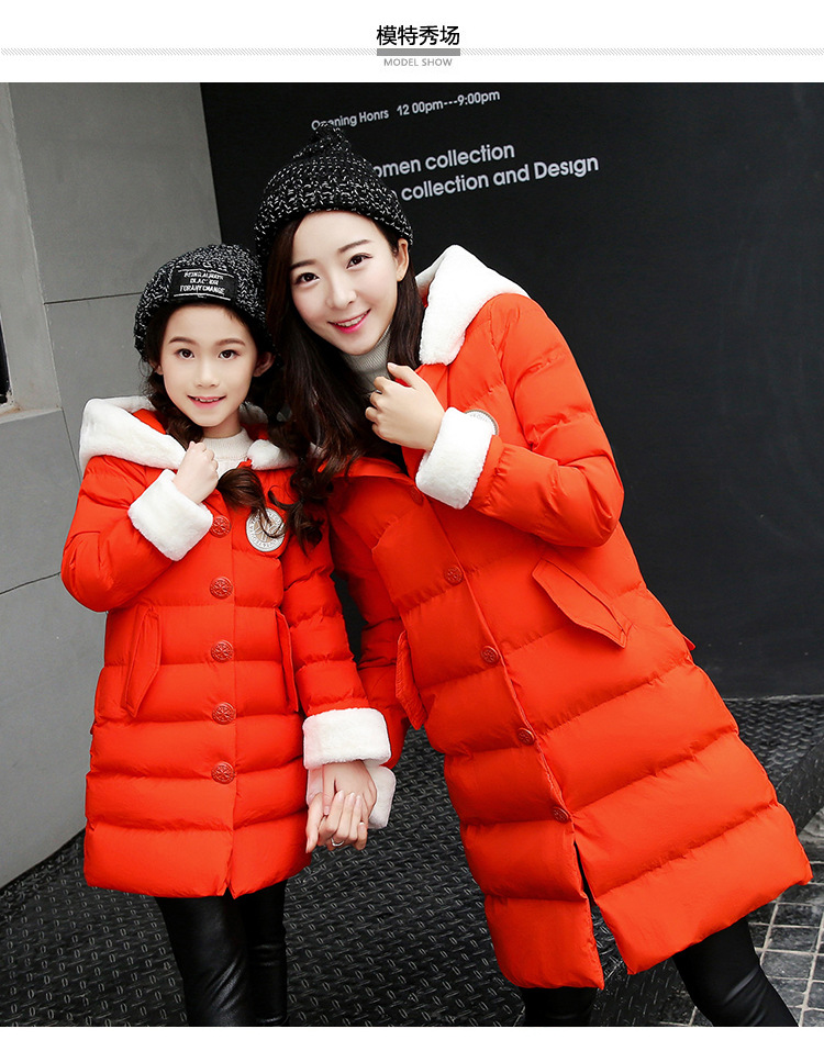 现货2020冬季新款棉袄韩版时尚亲子装棉服女中长款连帽棉衣母女