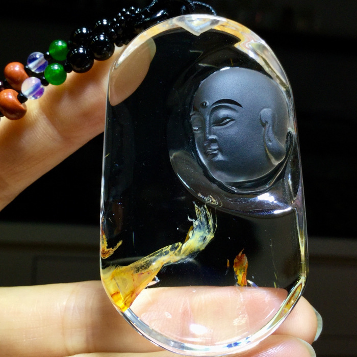 东海水晶 天然黄胶花地藏王吊坠 天然色唯妙唯俏