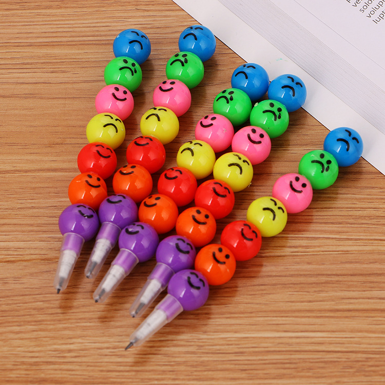 Creative Stationery Cartoon Student Sugar-Coated Haws on a Stick 7 Colors Graffiti Crayon Cute Expression Smiley Pencil Sharpening-Free Pencil