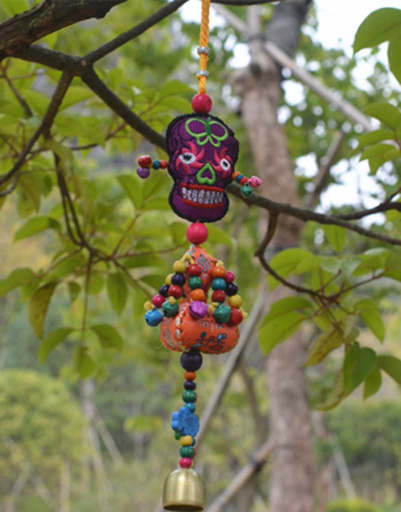 云南民族风东巴工艺品 复古鬼脸图腾风铃挂件 家居汽车挂饰品