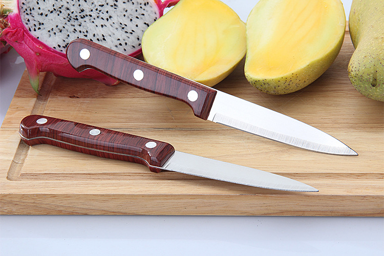 批发货原二元店水果刀 木纹不锈钢果皮刀 蔬果削皮刀批发