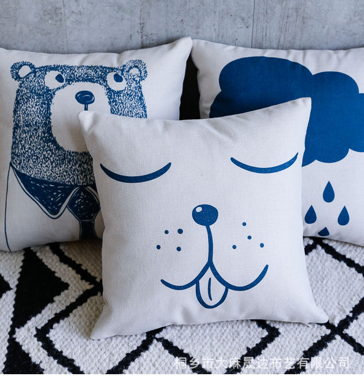 重磅棉麻亚麻蓝色北欧几何抱枕靠垫坐垫靠包垫批发可定制图案尺寸