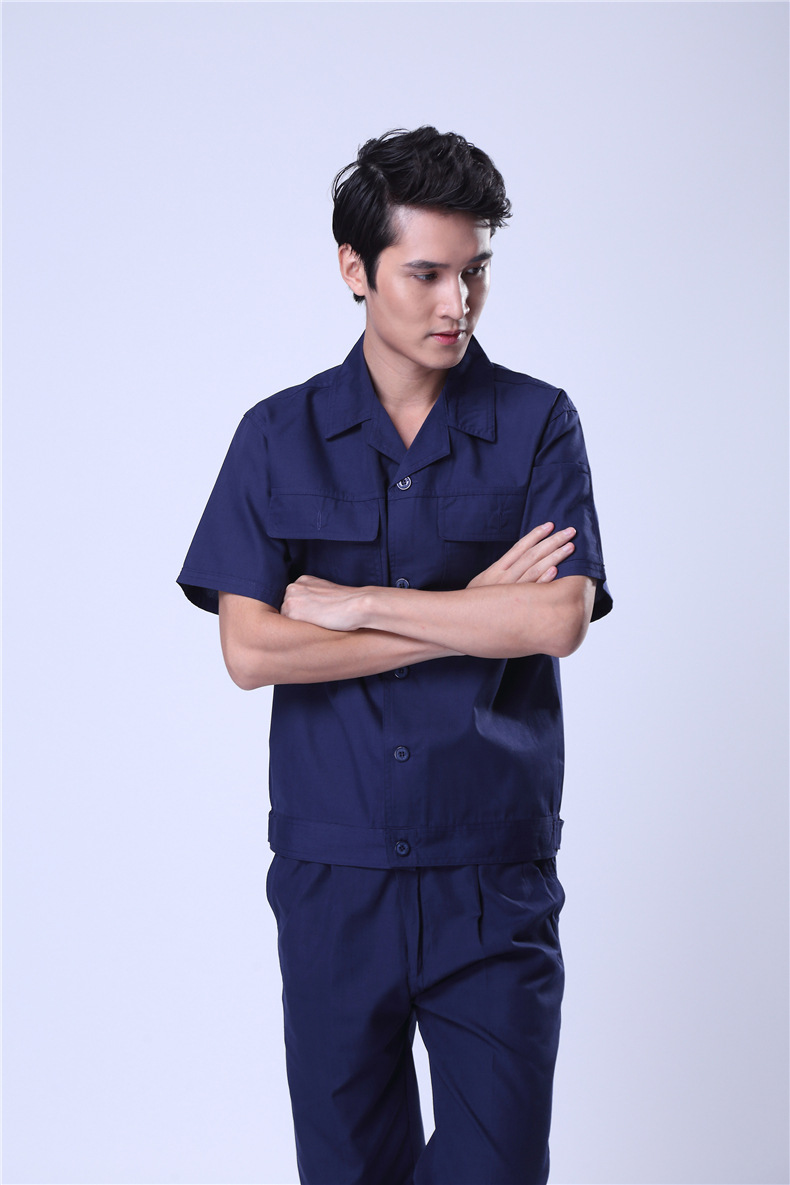 厂服工衣短袖定做男女同款夏季纯色车间工作服劳保服定制logo