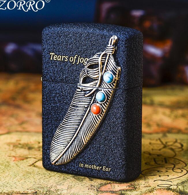 香港正品佐罗zorro正版原装煤油打火机z8705a黑砂松石羽毛批发