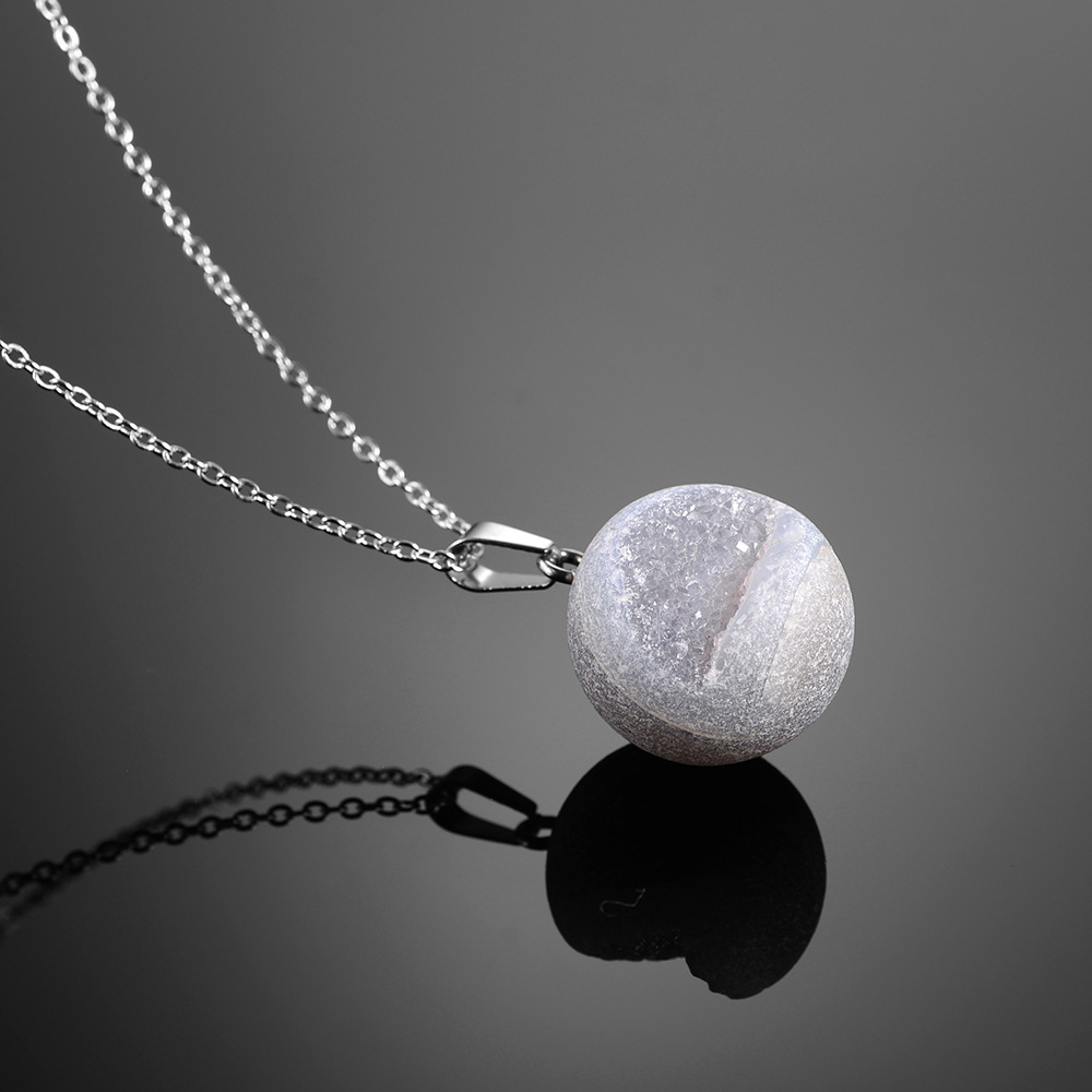 庄周外贸新品不规则缺口圆形天然石头吊坠项链速卖通wish货源