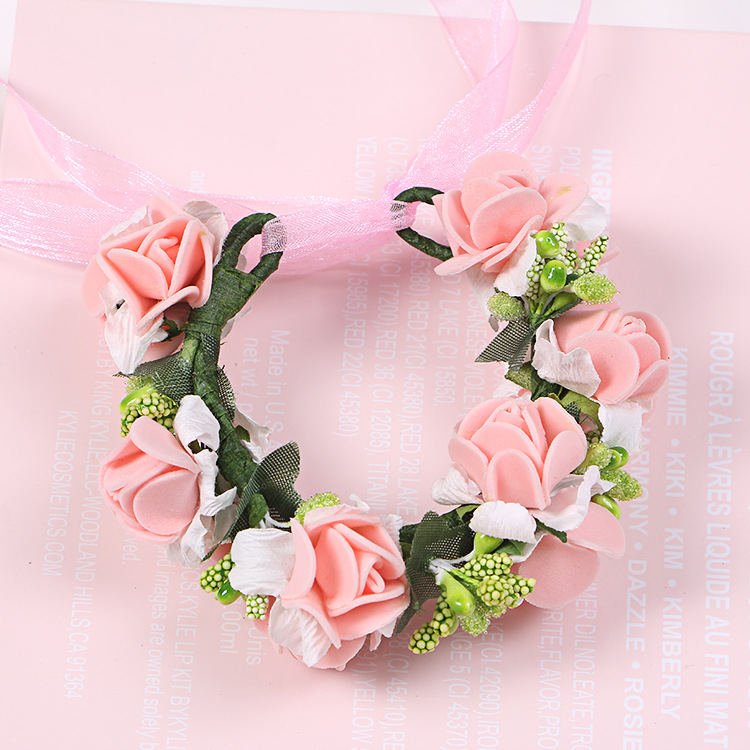 新款儿童花环草莓花手环韩式新娘伴娘手腕花景点拍照写真道具饰品