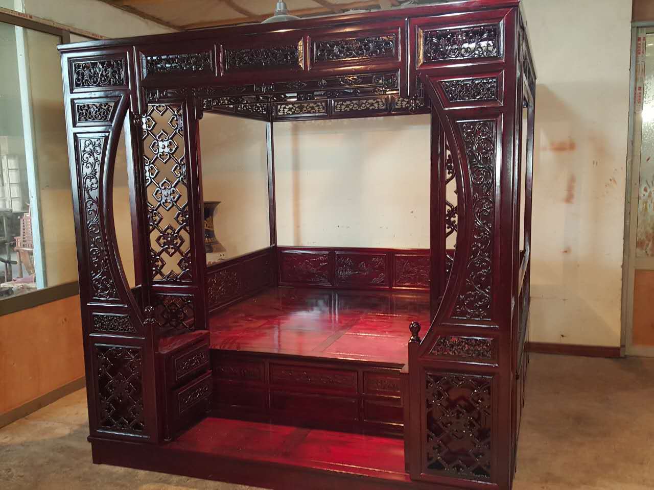 老榆木踏步床架子床罗汉床中式仿古