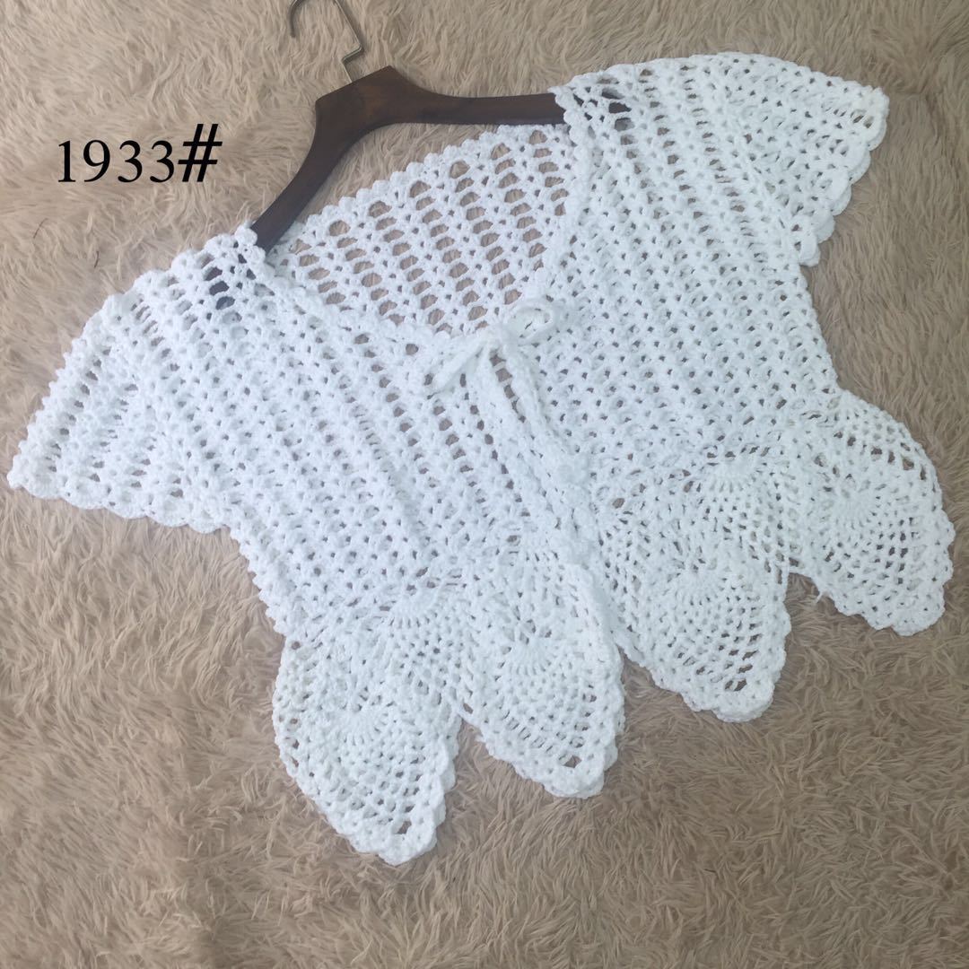 外贸新款手钩镂空编织钩针空心线短袖外套