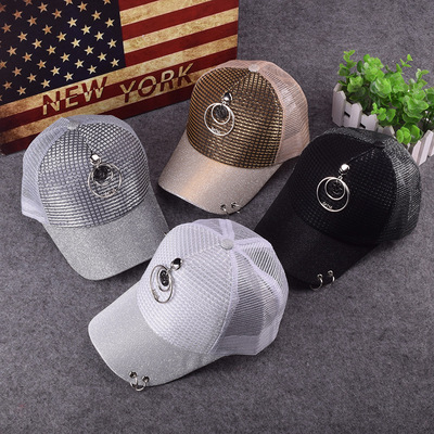 春夏鸭舌帽男士女士新款帽子时尚钉扣圆环帽子钉子棒球帽韩版帽子