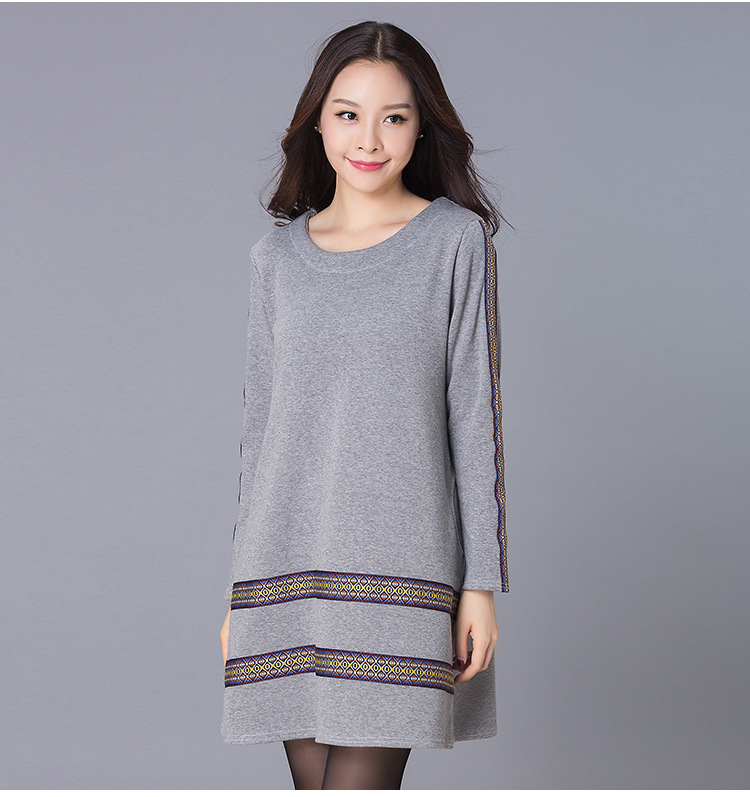 2017春季新款大码女装200斤胖mm民族风中长款宽松棉打底衫连衣裙