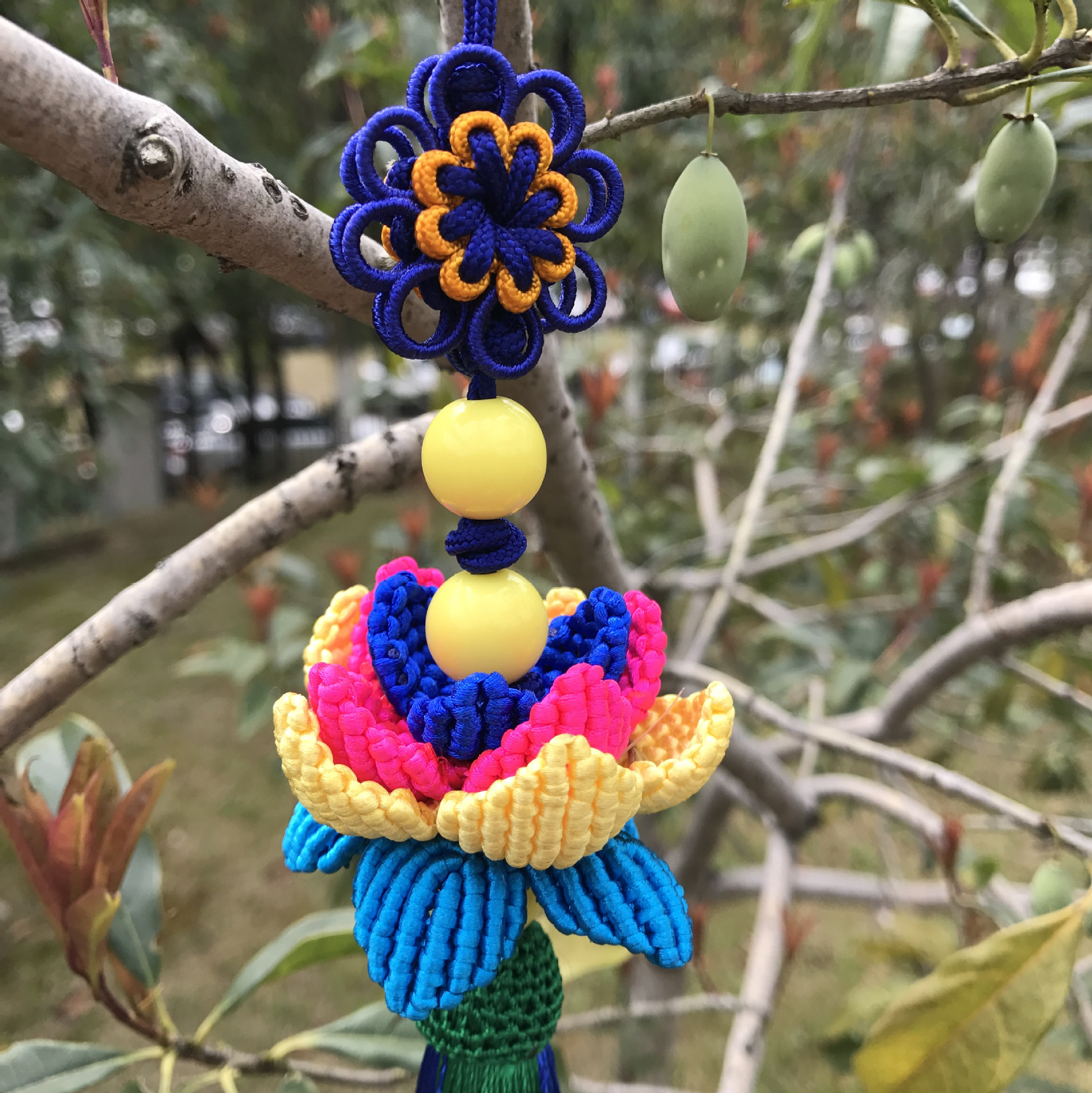 手工编织高档莲花汽车挂件饰 民族风中国结流苏挂件车载挂饰批发