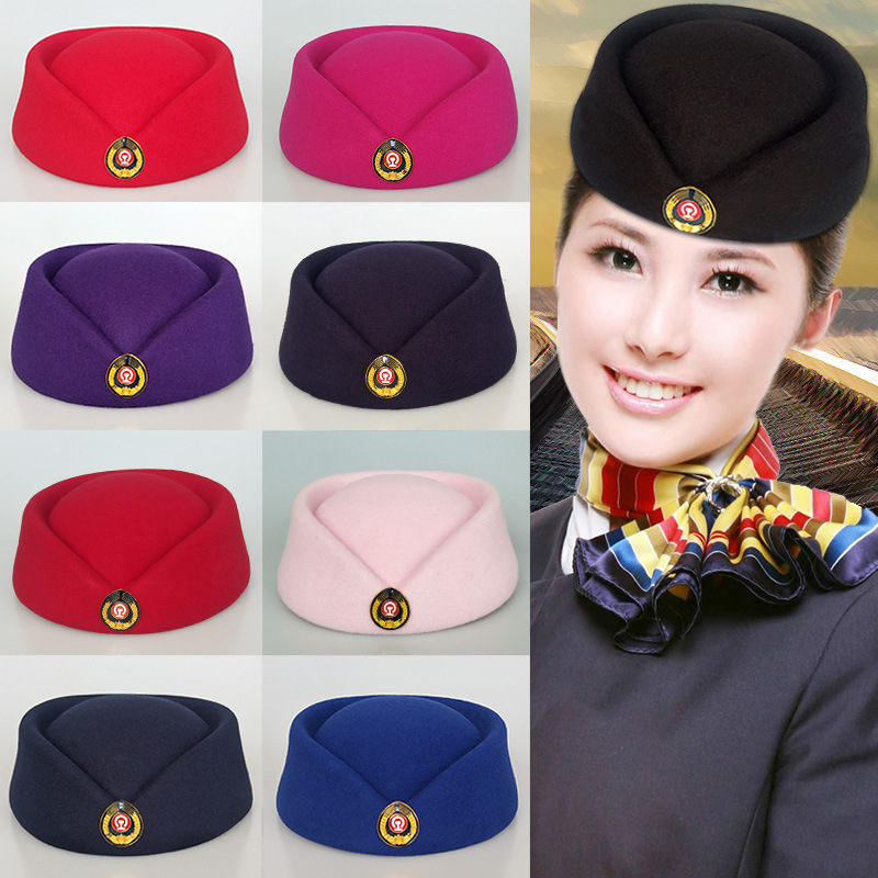 高铁动车乘务员列车员帽子铁路女帽礼仪帽铁路学校学员红色演出帽