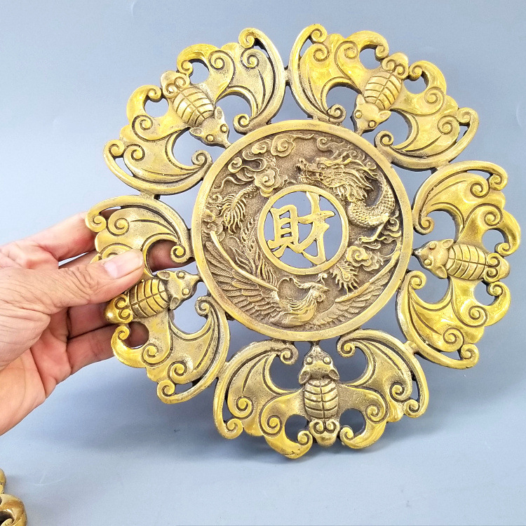 纯铜婚庆礼物五福蝙蝠工艺品 家居装饰品开光铜五福临门龙凤吉祥