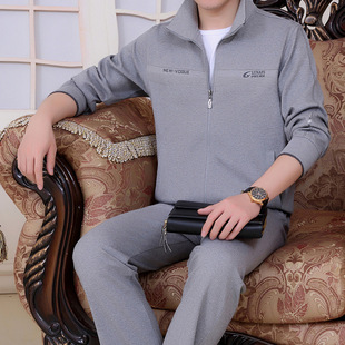 秋冬新款中老年长袖运动套装男纯棉休闲跑步户外运动服大码爸爸装