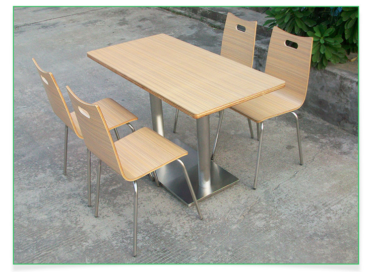 浅银丝四人分体餐桌 厂家批发不可折叠易清理学校饭堂浅色餐桌椅