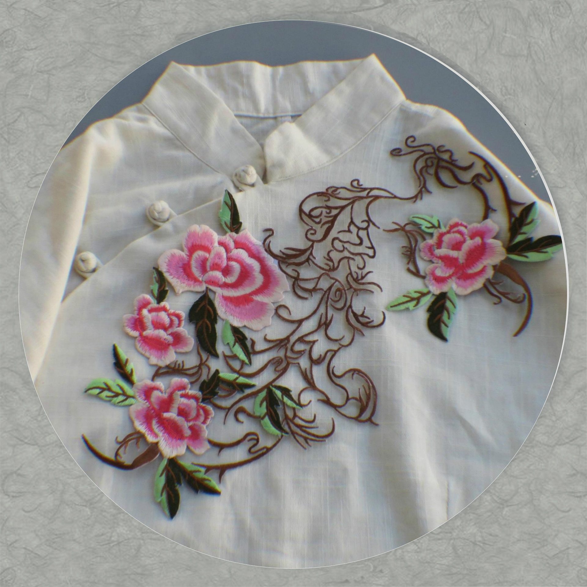 桃花衣服刺绣贴牡丹布贴装饰背胶补丁贴大号中国风汉服旗袍c2-1