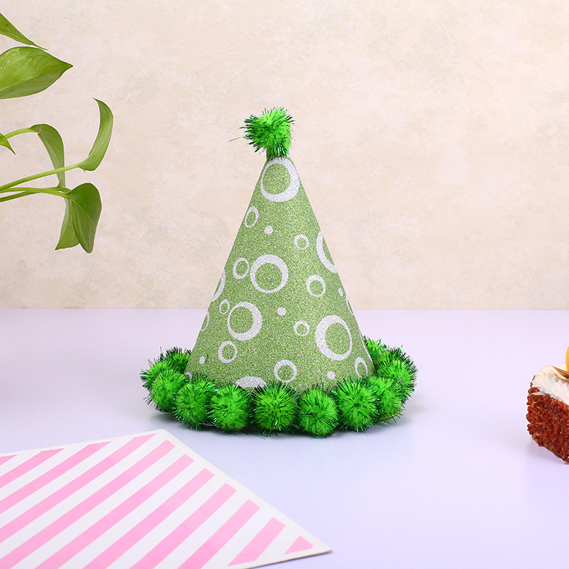 儿童派对生日帽手工制作毛球帽装饰道具三角圣诞老人帽子厂家批发