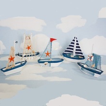地中海风格装饰品帆船摆件摆设 时尚创意木质小船模型工艺品