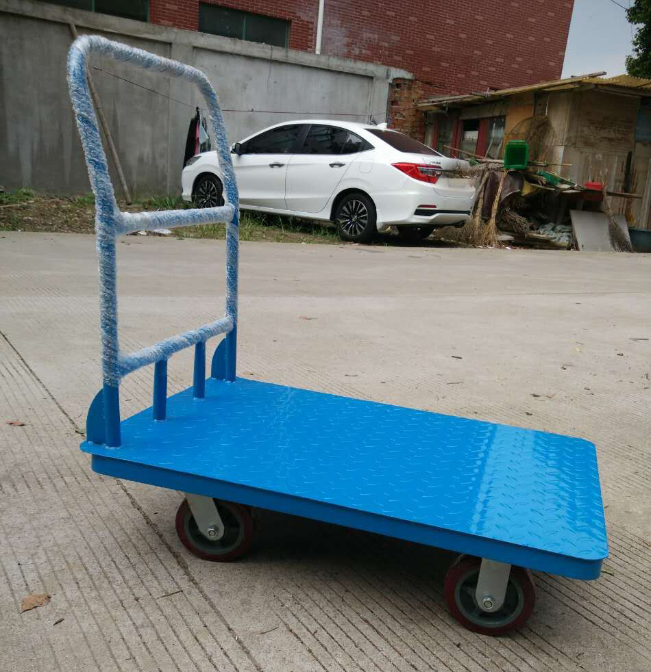 广州重型脚轮固定扶手铁板/花纹钢板手推车 平板推车 承重500