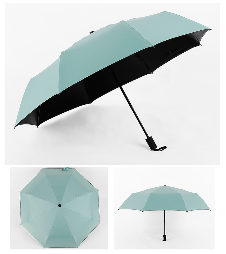 纯色太阳伞 广告礼品晴雨伞 黑胶遮阳伞 防紫外线三折伞批发