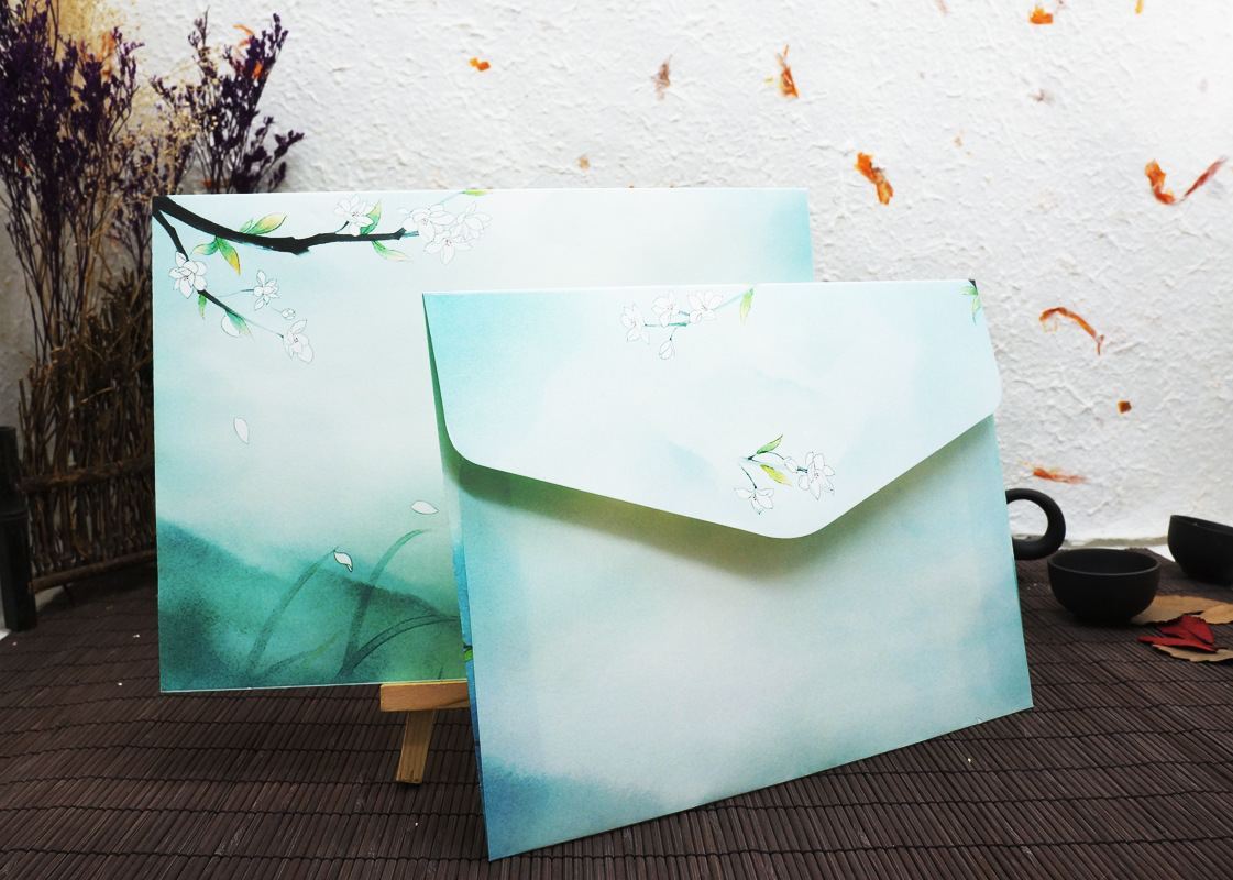 中国风复古信纸信封套装钢笔练字纸a4信纸信封古风横式信封