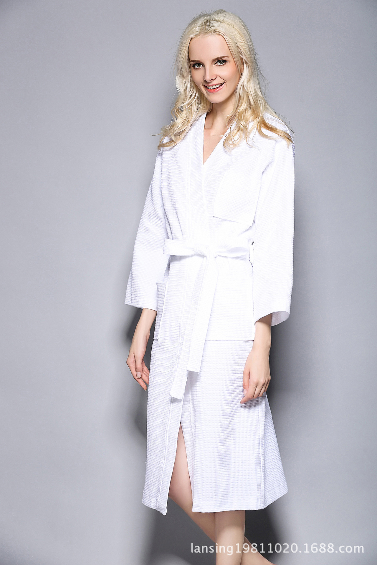 男女士春夏全棉华夫格情侣浴袍睡袍纯棉睡衣 美容院浴服