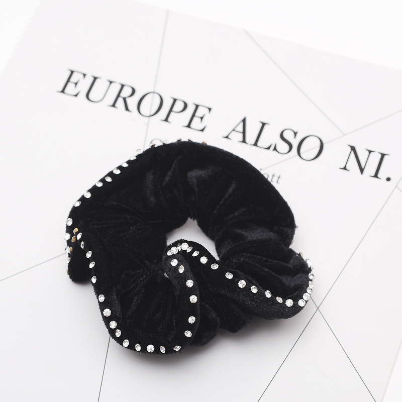 Highly Elastic Hair Rope Rhinestone Velvet Fabric Hair Band Large Intestine Ring Updo Hair Accessories Professional Head Flower Head Elastic Hair Accessories