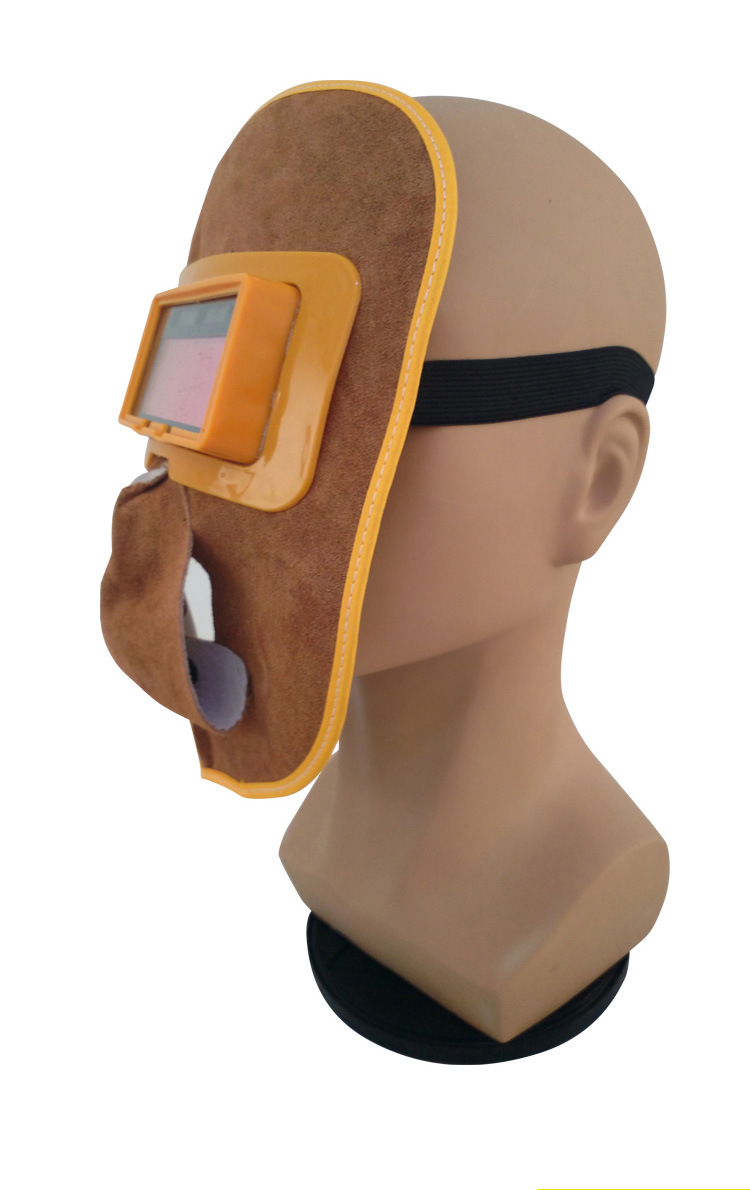 工厂批发头戴式牛皮电焊面罩 太阳能自动变光 护颈鬼脸面罩