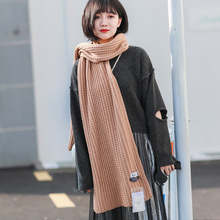 秋冬新款sky欧美简约鱼骨针毛线超长围巾男女情侣单色针织围脖