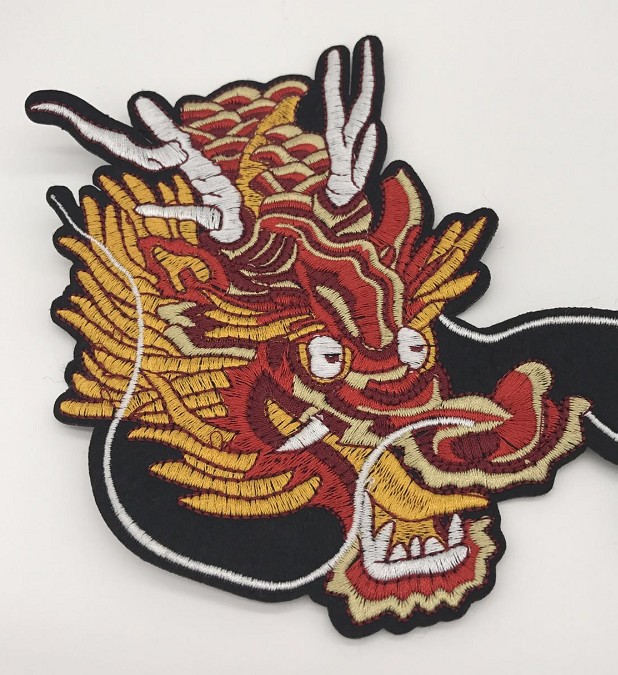 新款对虎对龙龙头刺绣布贴高档立体刺绣章手工diy修补贴有背胶