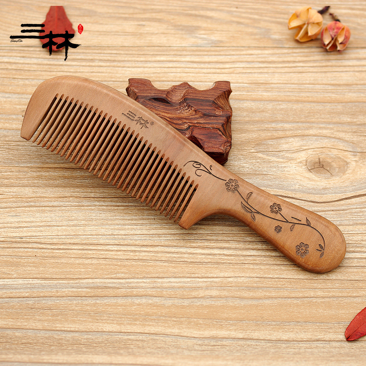 三林木梳 原厂批发按摩梳子精选系列桃木梳加长梳子 j22-5