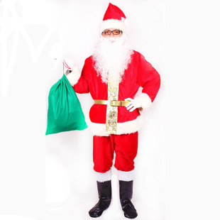圣诞演出服装成人套装圣诞老人衣服圣诞礼物服装男女装盒装10件套
