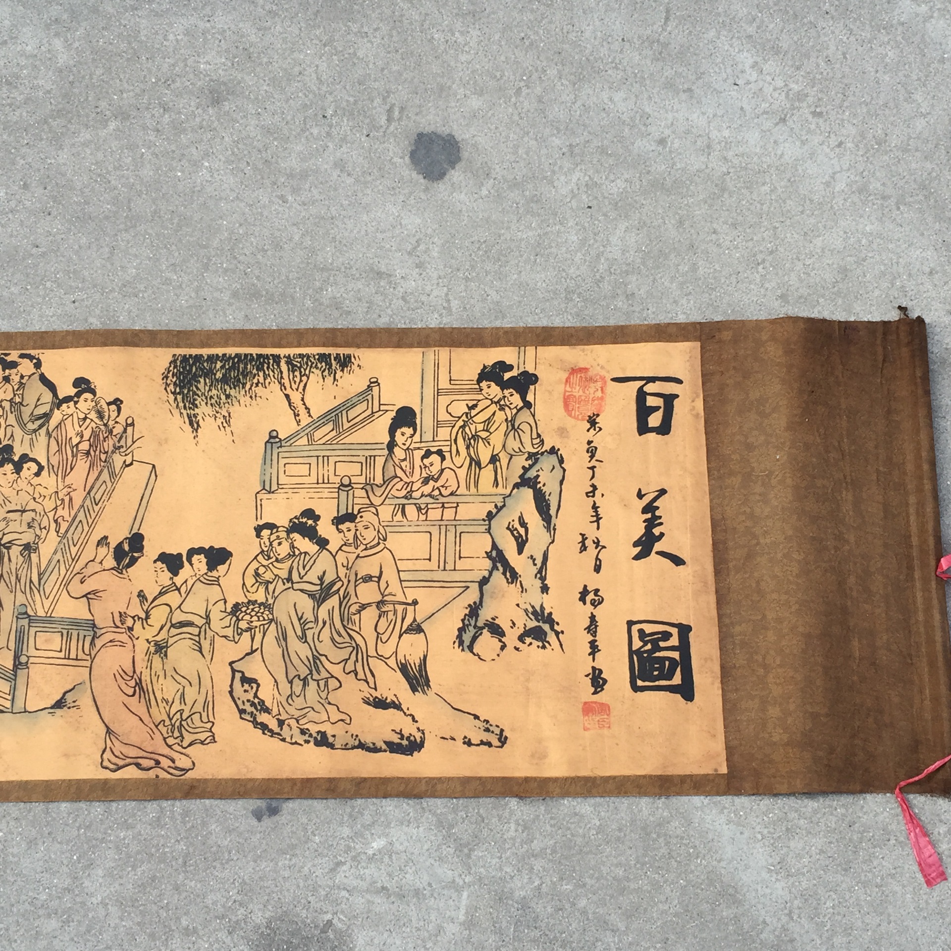 古玩字画复古做旧仿老中堂画仿古字画长卷画 画绢布画 百美图批发