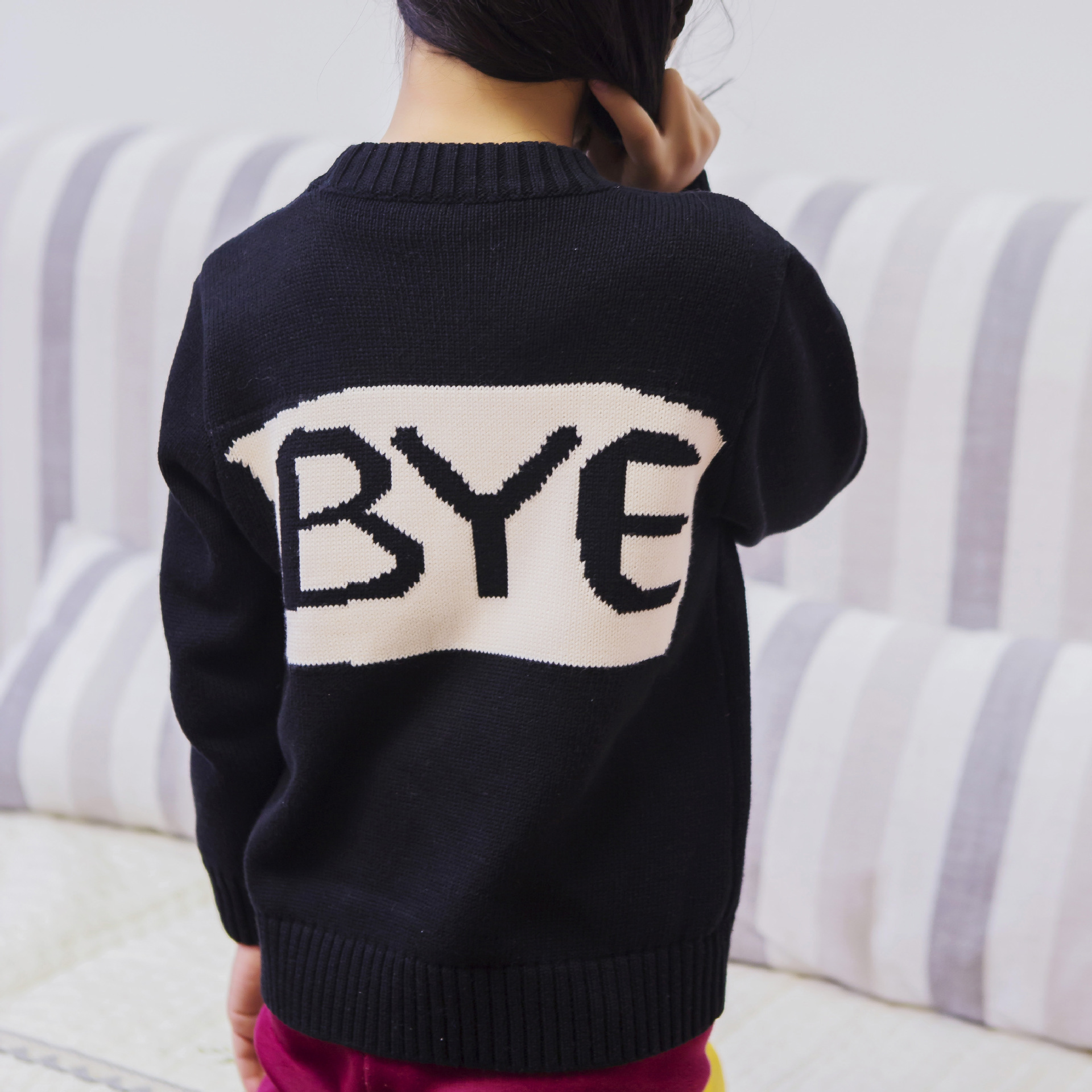 高品质加厚款男女儿童hello毛衣 套头字母针织衫 纯棉百搭亲子装