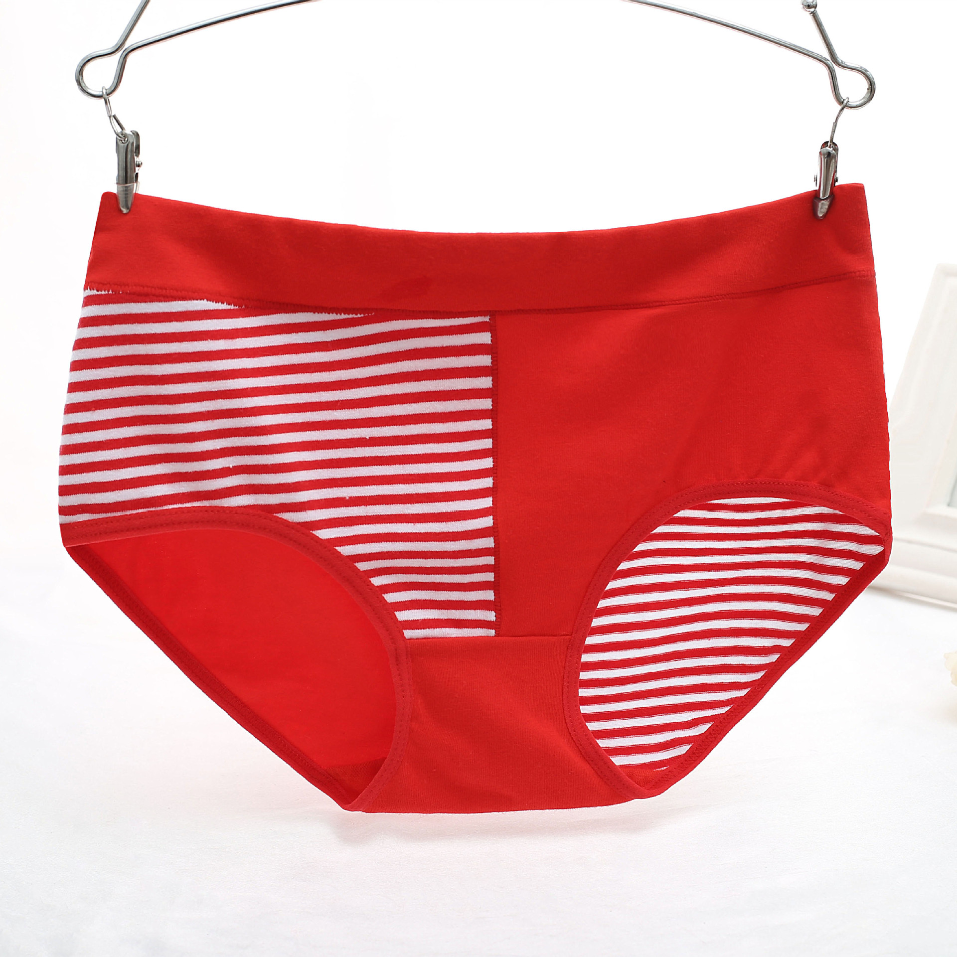 经典条纹女士内裤纯棉中腰少女底裤棉里裆运动感女生三角裤