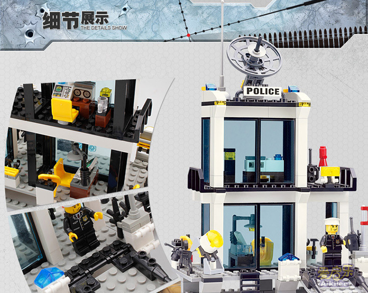 开智儿童积木水上警察局拼装积木玩具男孩玩具8-10-12岁6726