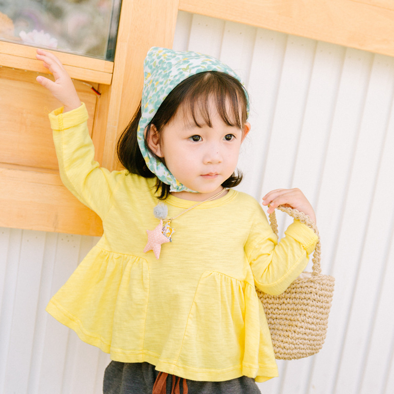 2017秋季新品中小童韩版娃娃衫女童休闲上衣圆领可爱韩版