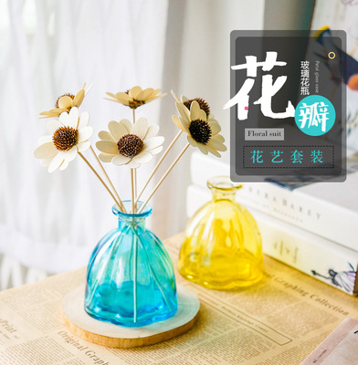 创意小口玻璃瓶精致小花瓶单只插花花器摆件透明彩色玻璃容器装饰