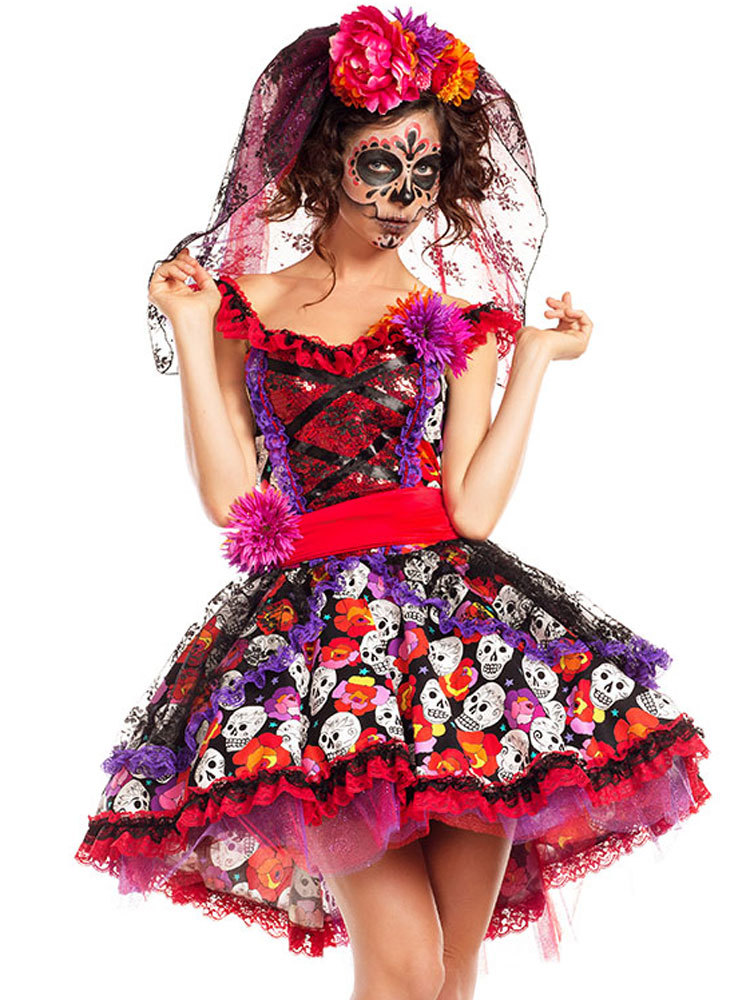 鬼新娘服装女恐怖骷髅头婚纱连衣裙cos服化妆舞会主题派对舞台装