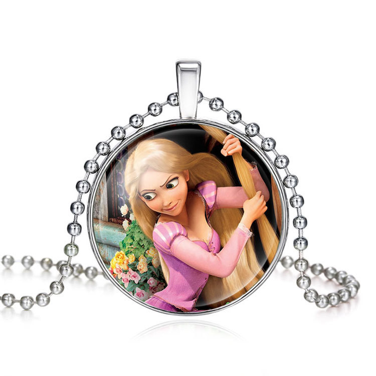 Frozen Time Gem Cabochon Necklace Frozen Aisha Anna Cartoon Princess Series Children's Necklace Ornament