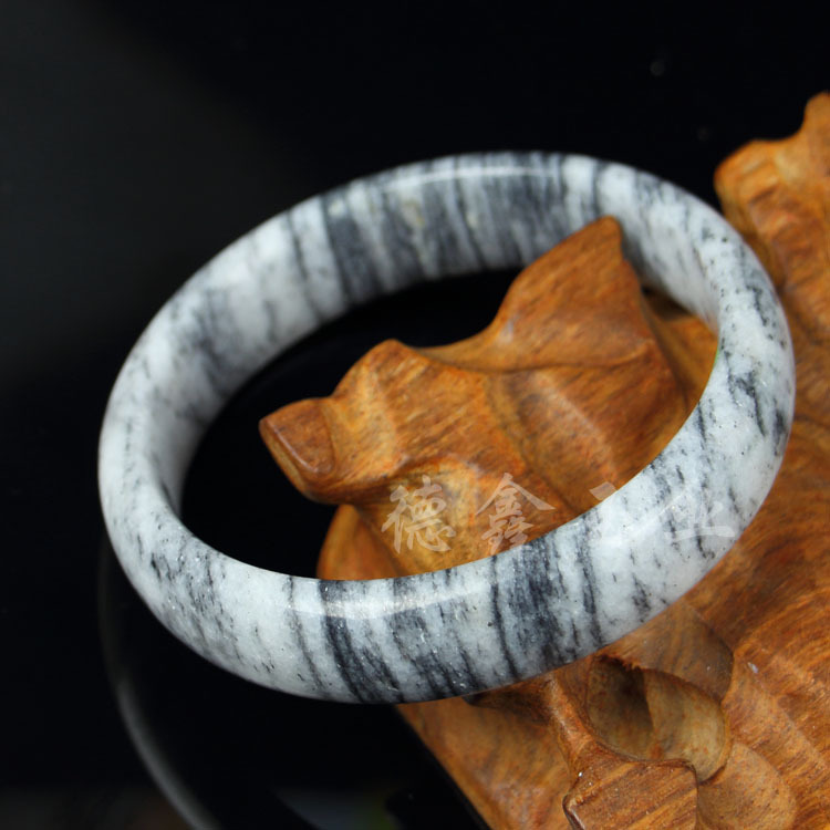 青花玉手镯 黑白花纹大理石 地摊玉器 玉镯 礼品 老年人礼物