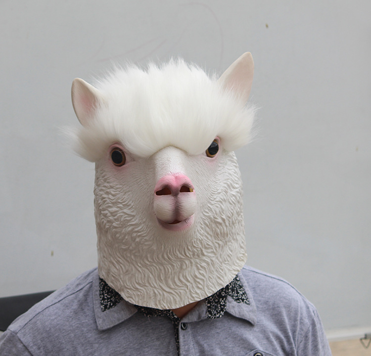 万圣节cos化妆舞会演出动物造型乳胶羊驼面具头套厂家直销